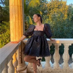 Selkie Black Floral Mini Dress